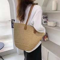 Women's Large Straw Solid Color Vacation Beach Weave Zipper Straw Bag main image 2