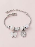 Mignon Sucré Humain Fleur Noeud D'Arc Résine Synthétique Alliage Le Cuivre Incruster Strass Femmes Bracelets main image 3