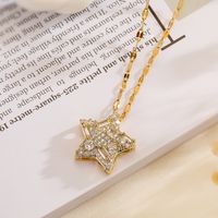 Wholesale IG Style Retro Commute Geometric Star Copper Plating Inlay Gold Plated Zircon Pendant Necklace main image 5