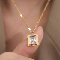 304 Stainless Steel Simple Style Shiny Inlay Oval Zircon Pendant Necklace sku image 2