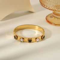 304 Stainless Steel 18K Gold Plated Vintage Style Simple Style Enamel Flower Petal Bangle main image 3
