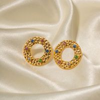1 Pair IG Style Basic Classic Style Round Inlay 304 Stainless Steel Colorful 18K Gold Plated Ear Studs main image 1
