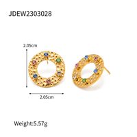 1 Pair IG Style Basic Classic Style Round Inlay 304 Stainless Steel Colorful 18K Gold Plated Ear Studs main image 2