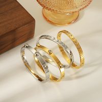 304 Stainless Steel 18K Gold Plated Vintage Style Simple Style Commute Inlay Solid Color Zircon Bangle main image 1