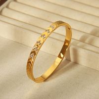 304 Stainless Steel 18K Gold Plated Vintage Style Simple Style Commute Inlay Solid Color Zircon Bangle main image 4