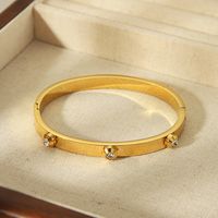 304 Stainless Steel 18K Gold Plated Vintage Style Simple Style Commute Inlay Solid Color Zircon Bangle main image 3