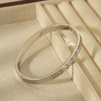 304 Stainless Steel 18K Gold Plated Vintage Style Simple Style Commute Inlay Solid Color Zircon Bangle main image 5
