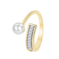 Copper 18K Gold Plated Silver Plated IG Style Simple Style Toggle Hollow Out Inlay Geometric Pearl Shell Zircon Open Rings main image 10
