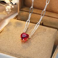 Wholesale Jewelry IG Style Shiny Heart Shape Iron Copper Zircon Inlay Necklace sku image 1