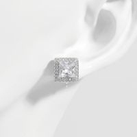 1 Pair Elegant Romantic Shiny Square Inlay Sterling Silver Zircon White Gold Plated Ear Studs main image 3