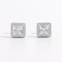 1 Pair Elegant Romantic Shiny Square Inlay Sterling Silver Zircon White Gold Plated Ear Studs main image 1