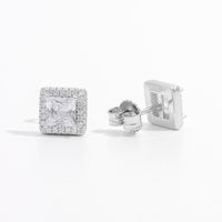 1 Pair Elegant Romantic Shiny Square Inlay Sterling Silver Zircon White Gold Plated Ear Studs main image 5