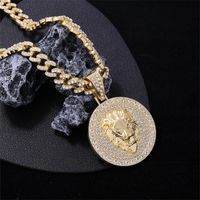 Hip-Hop Streetwear Round Lion Alloy Inlay Rhinestones K Gold Plated Rhodium Plated Unisex Pendant Necklace main image 6