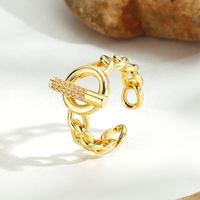 Copper 18K Gold Plated Silver Plated IG Style Simple Style Toggle Hollow Out Inlay Geometric Pearl Shell Zircon Open Rings main image 9