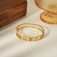304 Stainless Steel 18K Gold Plated IG Style Casual Simple Style Enamel Inlay Water Droplets Flower Zircon Bangle main image 3