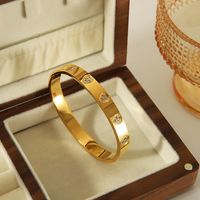 304 Stainless Steel 18K Gold Plated IG Style Casual Simple Style Enamel Inlay Water Droplets Flower Zircon Bangle main image 4