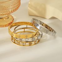 304 Stainless Steel 18K Gold Plated IG Style Casual Simple Style Enamel Inlay Water Droplets Flower Zircon Bangle main image 1