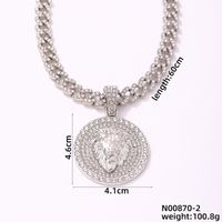 Hip-Hop Streetwear Round Lion Alloy Inlay Rhinestones K Gold Plated Rhodium Plated Unisex Pendant Necklace sku image 2