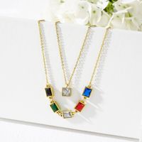 201 Stainless Steel 18K Gold Plated Simple Style Layered Plating Diamond Color Block Rhinestones Double Layer Necklaces main image 3