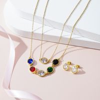 201 Stainless Steel 18K Gold Plated Simple Style Layered Plating Diamond Color Block Rhinestones Double Layer Necklaces main image 2
