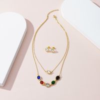 201 Stainless Steel 18K Gold Plated Simple Style Layered Plating Diamond Color Block Rhinestones Double Layer Necklaces main image 5