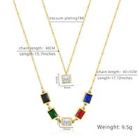 201 Stainless Steel 18K Gold Plated Simple Style Layered Plating Diamond Color Block Rhinestones Double Layer Necklaces main image 8