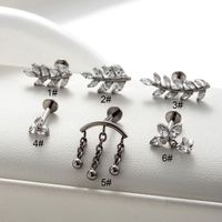 1 Piece Ear Cartilage Rings & Studs Simple Style Classic Style Leaves Chain Pure Titanium Inlay Zircon Ear Cartilage Rings & Studs main image 3