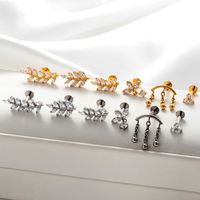 1 Piece Ear Cartilage Rings & Studs Simple Style Classic Style Leaves Chain Pure Titanium Inlay Zircon Ear Cartilage Rings & Studs main image 1