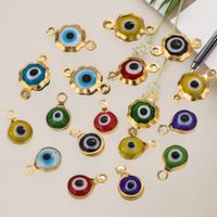 Color-Preserving Stainless Steel Plated 18K Real Gold 6mm Single/Double-Ring Double-Sided Oil Dripping Devil Eye Pendant Diy Connection Accessories main image 7
