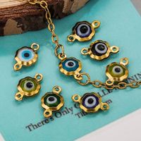 Color-Preserving Stainless Steel Plated 18K Real Gold 6mm Single/Double-Ring Double-Sided Oil Dripping Devil Eye Pendant Diy Connection Accessories main image 5