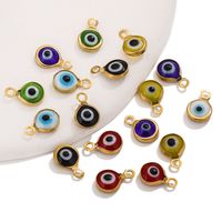 Color-Preserving Stainless Steel Plated 18K Real Gold 6mm Single/Double-Ring Double-Sided Oil Dripping Devil Eye Pendant Diy Connection Accessories main image 6