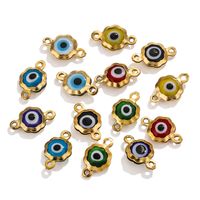 Color-Preserving Stainless Steel Plated 18K Real Gold 6mm Single/Double-Ring Double-Sided Oil Dripping Devil Eye Pendant Diy Connection Accessories main image 4