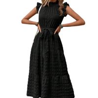 Frau Normales Kleid Strassenmode Überbackener Ausschnitt Kopfsalat Trimmen Ärmellos Einfarbig Midi-Kleid Täglich main image 2