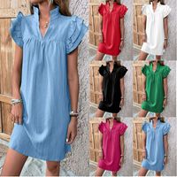 Women's Regular Dress Streetwear V Neck V-Opening Short Sleeve Solid Color Knee-Length Holiday Daily main image 1