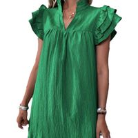 Women's Regular Dress Streetwear V Neck V-Opening Short Sleeve Solid Color Knee-Length Holiday Daily main image 2