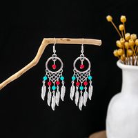 1 Pair Retro Geometric Beaded Plating Chain Alloy Drop Earrings sku image 16