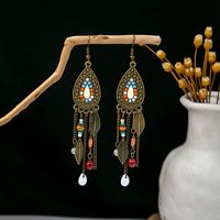 1 Pair Retro Geometric Beaded Plating Chain Alloy Drop Earrings sku image 32