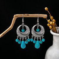 1 Pair Casual Retro Geometric Beaded Alloy Turquoise Drop Earrings sku image 2