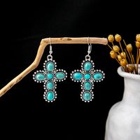 1 Pair Casual Retro Geometric Beaded Alloy Turquoise Drop Earrings sku image 19