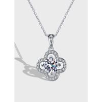Sterling Silver IG Style Shiny Plating Inlay Four Leaf Clover Moissanite Zircon Pendant Necklace main image 6