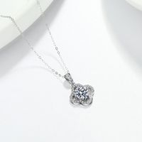 Sterling Silver IG Style Shiny Plating Inlay Four Leaf Clover Moissanite Zircon Pendant Necklace main image 5