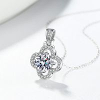 Sterling Silver IG Style Shiny Plating Inlay Four Leaf Clover Moissanite Zircon Pendant Necklace main image 3