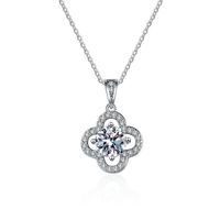 Sterling Silver IG Style Shiny Plating Inlay Four Leaf Clover Moissanite Zircon Pendant Necklace main image 2