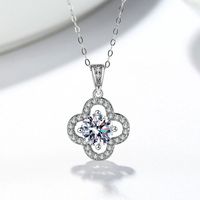 Sterling Silver IG Style Shiny Plating Inlay Four Leaf Clover Moissanite Zircon Pendant Necklace sku image 2