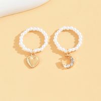 Simple Style Classic Style Moon Artificial Pearl Alloy Beaded Women's Rings sku image 1