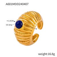 Retro Dame Klassischer Stil Geometrisch Titan Stahl 18 Karat Vergoldet Tigerauge Offener Ring In Masse sku image 6