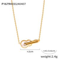 Titanium Steel 18K Gold Plated Elegant Classic Style Korean Style Plating Inlay Guitar Rhinestones Shell Pendant Necklace main image 2