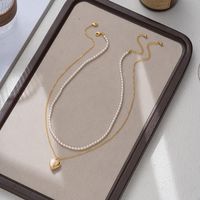 Elegant Wedding Pastoral Heart Shape Artificial Pearl Brass Beaded Inlay Natural Stone Zircon 18K Gold Plated Women's Earrings Necklace main image 5