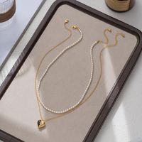 Elegant Wedding Pastoral Heart Shape Artificial Pearl Brass Beaded Inlay Natural Stone Zircon 18K Gold Plated Women's Earrings Necklace main image 6