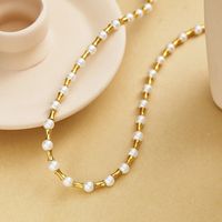 304 Stainless Steel Artificial Pearl Titanium Steel Elegant Lady Classic Style Geometric Necklace main image 4